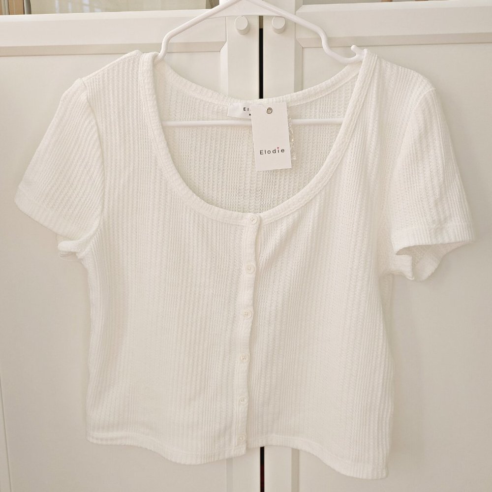 NWT Elodie Waffle Knit White Top - Size Large